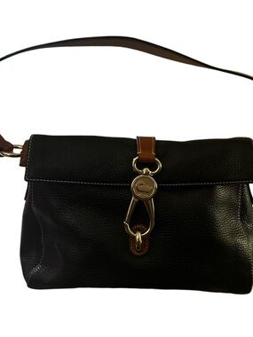 Dooney & Bourke Black Shoulder Bag with Brown Strap and Gold Hardware